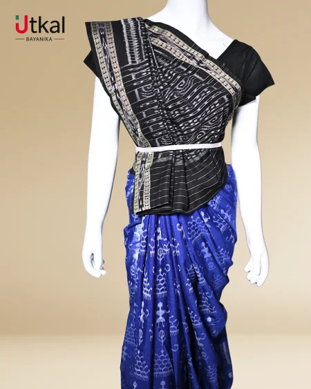 Black and Blue Tie-Dye Ikat Saree
