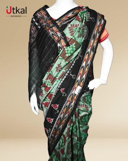 Black and Green Bandha Kala Ikat Saree.