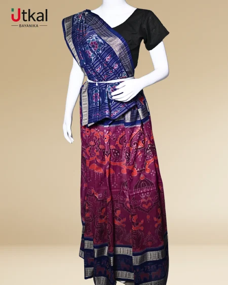 Blue and Maroon coloured Sambalpuri Ikat Saree