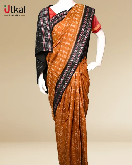 Orange-Brown Sambalpuri Ikat Saree.