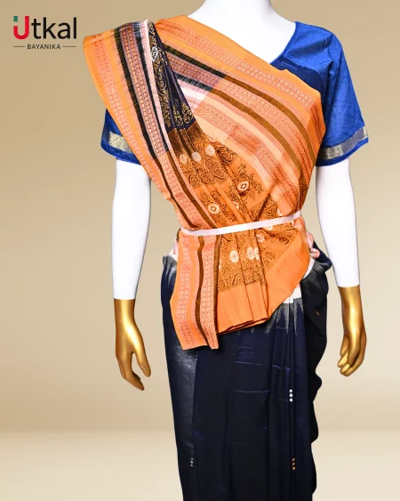 Orange and Black Sambalpuri Ikat Saree.