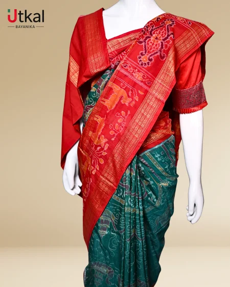 Animal & Floral Patterned Ikat Saree.