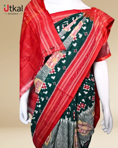 Red, Black & White Ikat Saree.