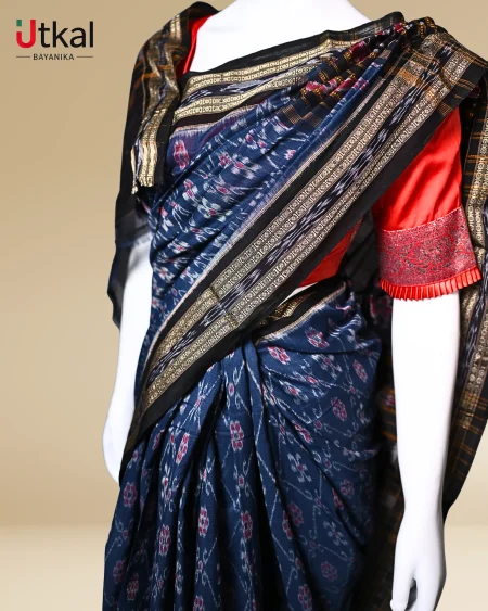 Garnet & Black Sambalpuri Ikat Saree.